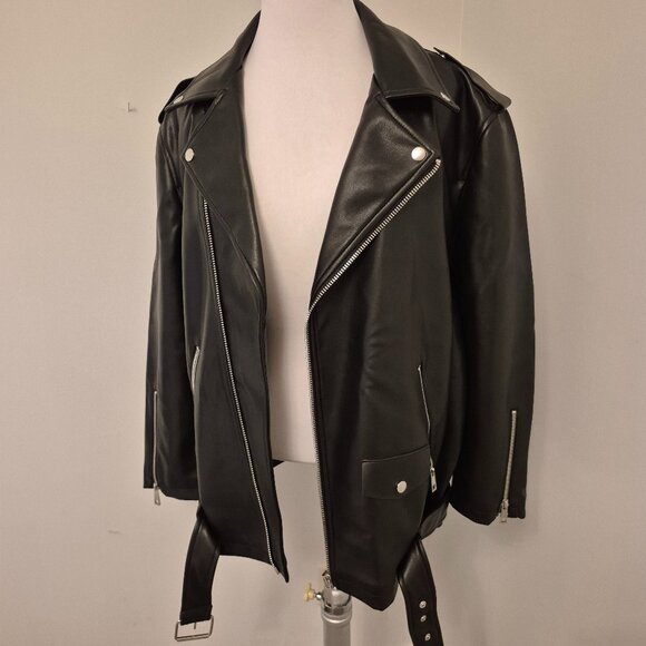 Missguided UK Size 12 Black Aviator Zippered Biker Faux Jacket New - Picture 2 of 13